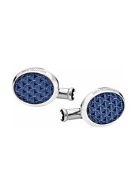 Resim Montblanc Meisterstück Oval Çelik Lake Kol Düğmesi 126132 Mavi 