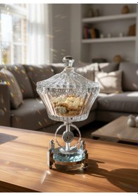 Resim Elta Collection Ultra Lüks Kristal Kapaklı Salata Kasesi Şekerlik Gümüş Detaylı Büyük Kristal Kase Gümüş 