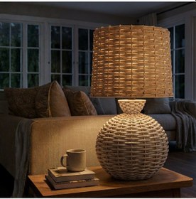 Resim Alera Krem Gövde Bej Başlık Rattan Dekoratif Abajur Krem 