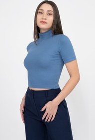 Resim Soyo Kadın Mavi Pamuklu Balıkçı Yaka Kısa Kollu Bluz 
