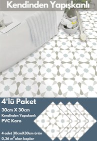 Resim Technojet Kendinden Yapışkanlı Karo PVC Mutfak Banyo Tezgah Kaplama Sticker 4Adet 30cm×30cm 