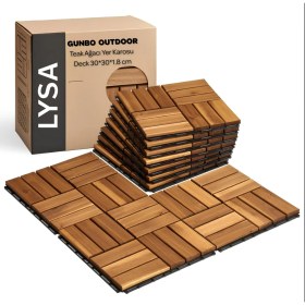 Resim Gunbo Home Teak Ağacı Masif Yer Karosu Bahçe Karosu Ahşap Karo Deck 30 x 30 cm 