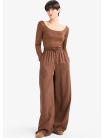 Resim Defacto Wide Leg Yüksek Bel Keten Karışımlı Pantolon E0127ax25aubn333 Kahve 