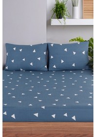 Resim Pes Lastikli Çarşaf Seti Çift Kişilik Üçgen Mavi Mavi 