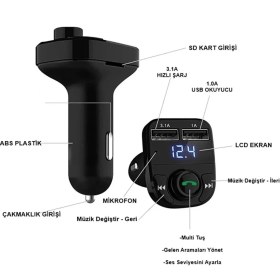 Resim Cadde Outlet Car X8 Araç Fm Transmitter 5.0 Bluetooth Araç Kiti USB Mp3 Sd Kart Çakmaklık Girişli Araba Oto Teyp CAR8X 