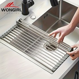 Resim 1 adet Lüks Rulo Paslanmaz Çelik Bulaşık Kurutma Rafı - Yerden Tasarruf, Çok Fonksiyonlu, Lavabo Üstü Tasarım, Taşınabilir, Rulo Edilebilir, Paslanmaz, Temizlemesi Kolay, Mutfak Lavabo Düzenleyici, Aracı ve Mat - Küçük Mutfaklar İçin Mükemmel, Bulaşık Kurutma Rafı | Modern Mutfak Aksesuarı | Dayanıklı Mutfak Eşyaları 