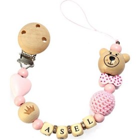 Resim İsimli Emzik Zinciri - Emzik Askısı - Bebek Bez014 Pembe 