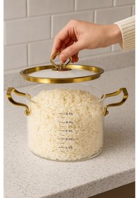 Resim 4,5 Lt. Borosilikat Cam Tencere Ölçülü Gold Detaylı Ve Kulplu Isıya Dayanıklı Tencere Şeffaf 