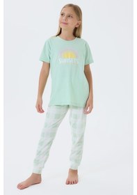 Resim Arnetta Kız Çocuk Yeşil Pijama Takım Yeşil 