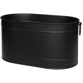 Resim Metal Siyah Uzun Oval Askı Kulplu Tasarım Şömine - Soba Odun Depolama Saklama Kovası 