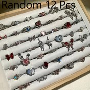 Resim 12 Parça VKME Y2K Şık Çok Renkli Kalp & Fiyonk İstiflenebilir Halka Seti - Pastel ve Canlı Taklit Taş Küpe, Keçeli, Ýyldız Charmsı we Harfler bilen Zynatly Aýal ücün Gündege Geýmek ýa-da Doglan gune Sowgat (Qutusy ýoq) 