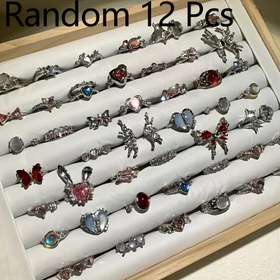 Resim 12 Parça VKME Y2K Şık Çok Renkli Kalp & Fiyonk İstiflenebilir Halka Seti - Pastel ve Canlı Taklit Taş Küpe, Keçeli, Ýyldız Charmsı we Harfler bilen Zynatly Aýal ücün Gündege Geýmek ýa-da Doglan gune Sowgat (Qutusy ýoq) 