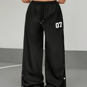 Resim Kadınlar İçin Siyah Düz Paça Pantolon - Şeffaf Olmayan, İpli Bel, Makinede Yıkanabilir Resmi ve Günlük Kullanım için Rahat Ofis Kıyafetleri, Ayarlanabilir Konforlu Kesim, Dayanıklı Kumaş, Yetişkin Kadınlar 