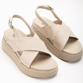 Resim 24422-1164 Bej Dolgu Topuk Kadın Sandalet Altın - Taba 