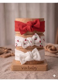 Resim Kız Bebek 3 Lü Ribana Fiyonklu Bandana Seti - Kiraz Çok Renkli 