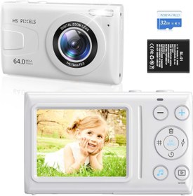 Resim PORTWORLD Çocuklar İçin 4K Kompakt Dijital Kamera Otomatik Odaklama Özellikli 32GB, 64MP Kamera ve 18X Zoom, 