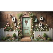 Resim Venspor Romantik Bahçe Kapısı ve Kuş Evi Temalı Arkaplan 200x150cm Fon Duvar Örtüsü 