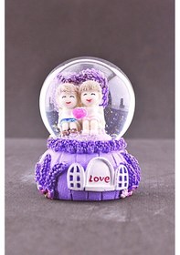 Resim Dekoratif Hediye Sevgiliye Aşkımsın Temalı Mini Boy Lila Kar Küresi 6,5 cm Boy Işıklı Kar Küresi 