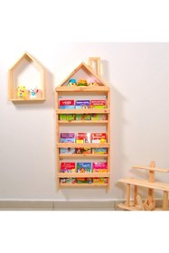 Resim MiniWood Çocuk Odası Eğitici Montessori Mobilya Kitaplık Raf Duvar Rafı 