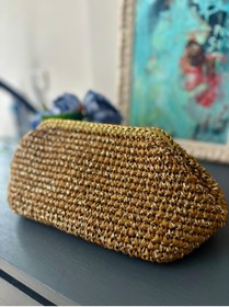 Resim UNİCORNS Hasır Çanta, Simli Hasır El Çantası, Simli Clutch, Hasır Clutch, Burslu Çanta, Tasarım Clutch 