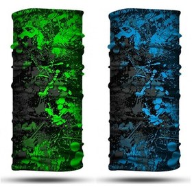Resim Dair Yeşil Turkuaz Boya Desenli 2'li Set Boyunluk Bandana Outdoor Balaklava Yüz Maskesi Kafa Bandı 