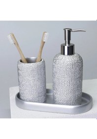 Resim By Selim Natural Gümüş 5 Parça Polyester Banyo Seti Gümüş 