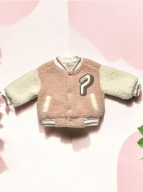 Resim Kız Bebek Nakışlı Peluş Mont-14880 Pudra 