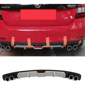Resim Skoda Rapid Uyumlu Gri Difüzör 4 Krom Egzoz Görünümlü Difizör Arka Ek Body Kit 