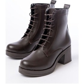 Resim 5109-3025 Kahverengi Bağcıklı Fermuarlı Kalın Topuklu Günlük Kadın Bot Acı Kahverengi 