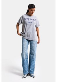 Resim Itsbasic Kadın Antrasit S6-13 Oversize New York Baskılı T-shirt 