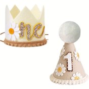 Resim 1 adet Numara 1 ile Papatya Doğum Günü Partisi Şapkası - İlk Doğum Günü Kutlamaları için El Yapımı Keçe Taç, Yaz Çiçek Temalı Süslemeler, Fotoğraf Aksesuarları ve Benzersiz Hediye Fikri, Kutlama Aksesuarı | Papatya Süslemeleri | Yumuşak Dokulu, Doğum Günü Süsleri 