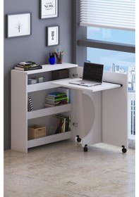 Resim Bicabin Diamond Dolaplı Raflı Akıllı Çalışma Masası Beyaz 