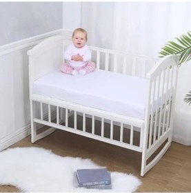Resim Oeko-tex Sertifikalı %100 Pamuk Bebek Çarşafı, Beyaz Açik Mavi 