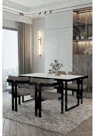 Resim Avvio Roxy Metal Ayak Tokyo Demonte Sandalye 80x120 Yemek Masası Mutfak Masası 4 Kişilik Beyaz 