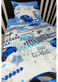 Resim Tek Kişilik Çocuk Nevresim Takımı Araba Mavi 