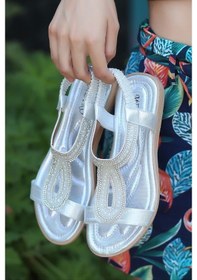 Resim May Gümüş Kadın Sandalet Çok Renkli 