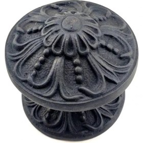 Resim Antika Tarz Dekoratif Pirinç Çiçekli Kapı Tokmağı - 80 mm Çap, Oksit 