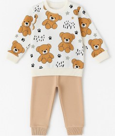 Resim dinamik çocuk Erkek Bebek 2li Takım | Ayıcık Desenli Sweatshirt + Alt 3-6-9-12aylık 