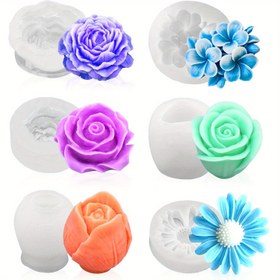 Resim 6 Parça Çiçek Silikon Mum Kalıbı Seti - Gül, Papatya, Gardenya, Lale ve Daha Fazlası | Soya Mumu, Arı Mumu, Reçine için DIY Mumlama | Sevgililer Günü, Anneler Günü, Şükran Günü Hediyesi, Ev Dekoru & Düğün Süslemeleri İçin İdeal 