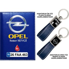 Resim Plakanıza Özel Opel Logolu Lacivert Ruhsat Kabı Ve Anahtarlık 