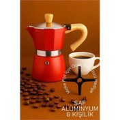 Resim shopwave Italyan Moka Pot - 6061 Saf Alüminyum Ahşap Saplı - 6 kişilik KIRMIZI 