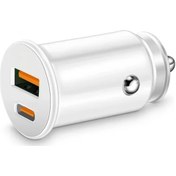 Resim Meridiangoods Beyaz 15w Ultra Kompakt Çift Portlu Araç Şarj Cihazı Usb-c + Usb-a İphone Galaxy Uyumlu 
