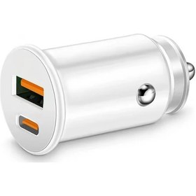Resim Meridiangoods Beyaz 15w Ultra Kompakt Çift Portlu Araç Şarj Cihazı Usb-c + Usb-a İphone Galaxy Uyumlu 