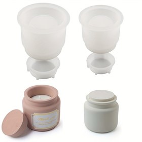 Resim 2 adet/takım Kapaklı Silikon Mum Kavanozu Kalıbı, Reçine Alçı Beton Dökümü için Silikon Depolama Kutusu Kalıbı, DIY El Sanatları için Silikon Mum Tutucu Kalıp, Ev Dekoru 