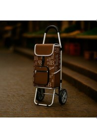 Resim Pazar Arabası Metal Tekerlekli Pazar Arabası Kahverengi 