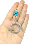 Resim biuti Yeni Araba Hediyesi, Metal Hilal Nazar Boncuklu Dikiz Ayna Süsü 