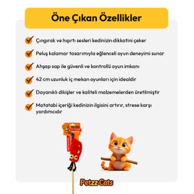 Resim PetzzCats Kalamar Matatabi ve Çıngırak Sesli Kedi Oltası Oyuncağı Kırmızı 42 Cm 