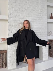 Resim VESS MODA Kadın Kemer Detaylı Kısa Trençkot Siyah 