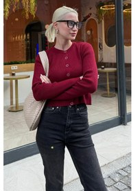 Resim Bordo Çıt Kapamalı Triko Kadın Hırka Mg2579 Bordo 