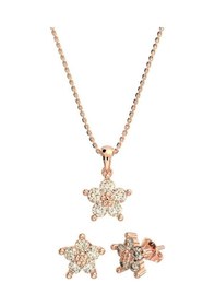 Resim Roza Silver Zirkon Taşlı Rose Manolya Çiçeği Kolye Küpe 2'li Gümüş Set Rs10039 